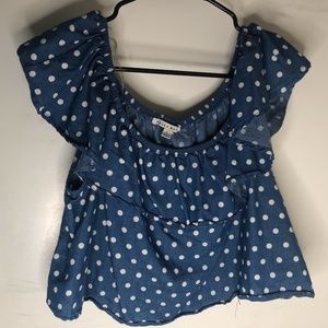 Blue And White Polka Dot Off The Shoulder Top